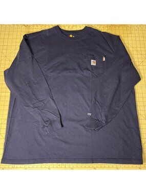 Carhartt Mens Flame-Resistant Long-Sleeve Shirt 3XL Navy Pyrosafe Cotton Made In